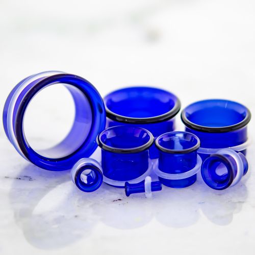 Blue Borosilicate Single Flare Tunnels Stretched Lobes 8 gauge (3mm) Blue
