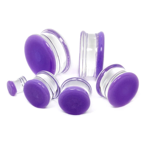 Purple Double Flare Glass Plugs Stretched Lobes 4 gauge (5mm) Purple