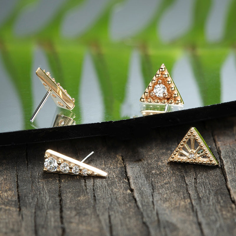 CZ Beaded Triangle 14k Threadless End Replacement Parts  