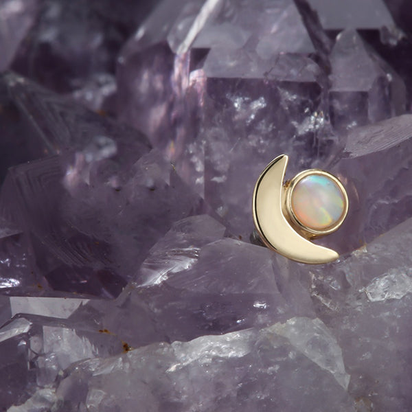 Moon and Opal Bezel 14k Threadless End Replacement Parts  