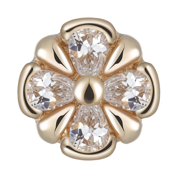 Four Petal Flower 14k Threadless End Threadless Ends 5.4mm x 5.4mm diameter Yellow 14k Gold