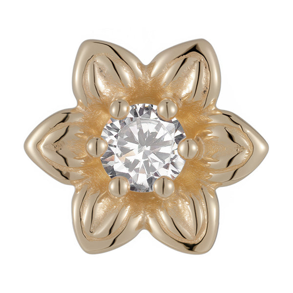 Gemmed Flower 14k Threadless End Threadless Ends 5.8mm x 5.8mm diameter Yellow 14k Gold