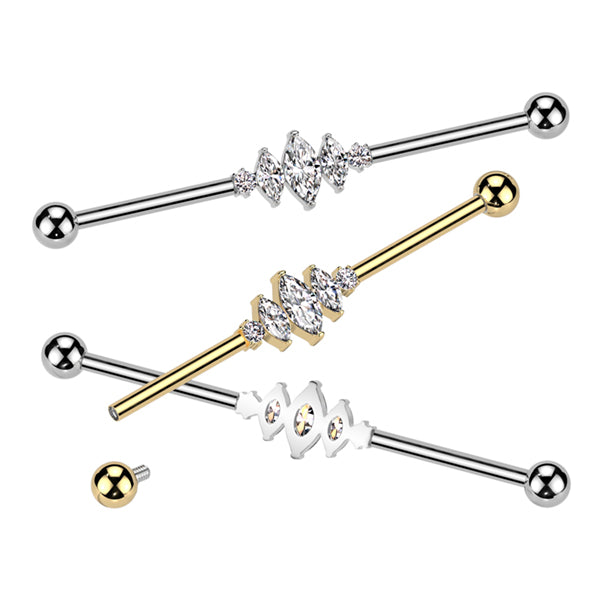 14g 3 Marquise CZ Titanium Industrial Barbell Industrial Barbells
