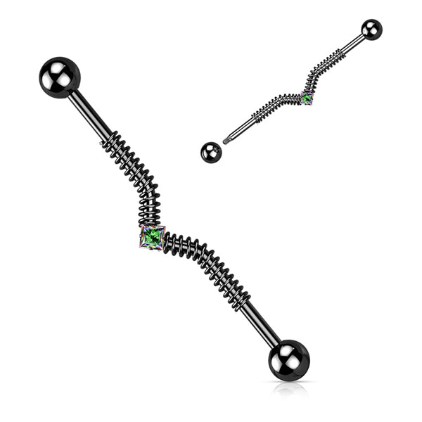 14g Spring Coil CZ Industrial Barbell Industrial Barbells 14g - 1-1/2" long (38mm) - 5mm balls Clear CZ