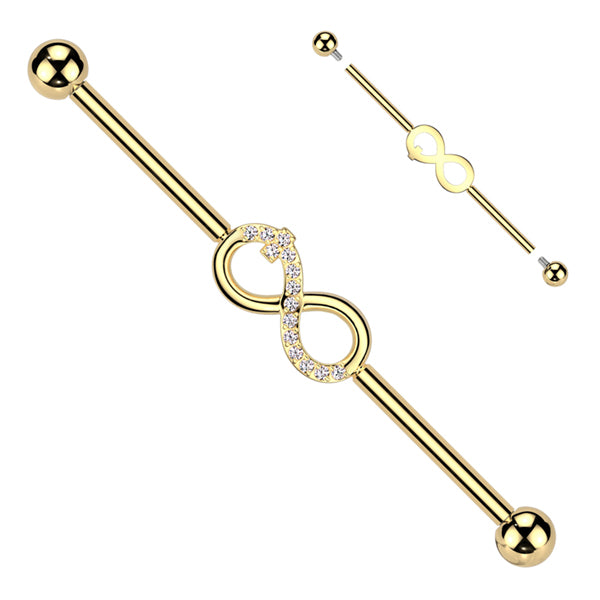 14g CZ Infinity Titanium Industrial Barbell Industrial Barbells 14g - 1-1/2" long (38mm) - 4mm balls Clear CZ