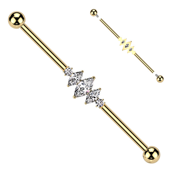 14g 3 Marquise CZ Titanium Industrial Barbell Industrial Barbells 14g - 1-1/2