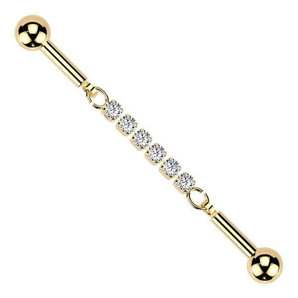 14g CZ Chain Industrial Barbell Industrial Barbells 14g - 1-1/2" long (38mm) - 5mm balls Clear CZ