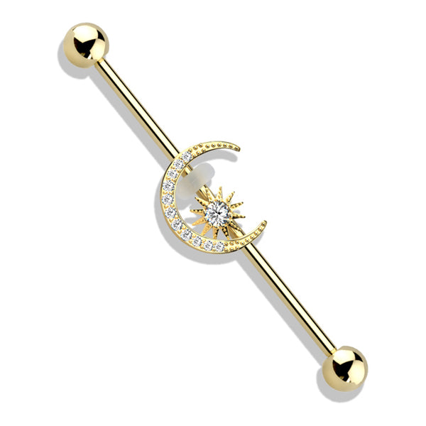 14g CZ Paved Moon Industrial Barbell Industrial Barbells 14g - 1-1/2" long (38mm) - 5mm balls Clear CZ