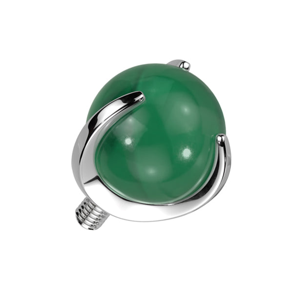 14g Green Aventurine Ball 3-Prong Titanium End Dermals 14g - 5mm diameter High Polish (silver)