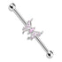 14g Paved CZ Butterfly Industrial Barbell Industrial Barbells 14g - 1-1/2" long (38mm) - 5mm balls Pink CZ
