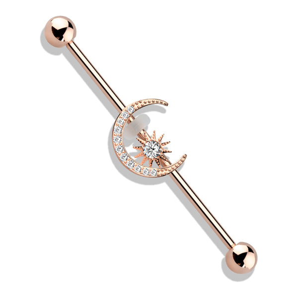 14g CZ Paved Moon Industrial Barbell Industrial Barbells 14g - 1-1/2" long (38mm) - 5mm balls Clear CZ