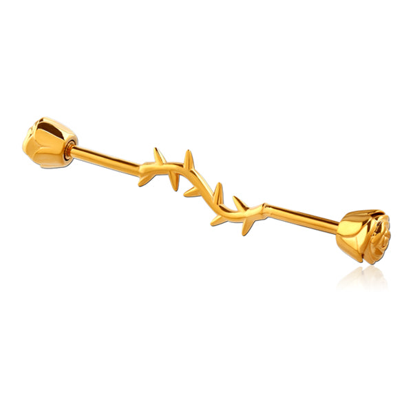 14g Rose Thorn Gold Industrial Barbell Industrials 14g - 1-1/2" long (38mm) - 5mm balls Gold