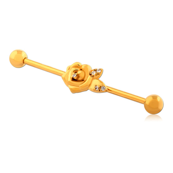 14g Rosebud CZ Gold Industrial Barbell Industrials 14g - 1-1/2" long (38mm) - 5mm balls Gold