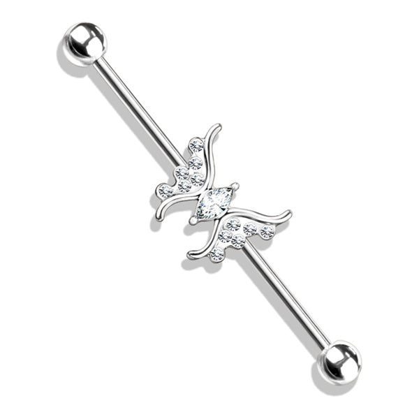 14g Paved CZ Butterfly Industrial Barbell Industrial Barbells 14g - 1-1/2