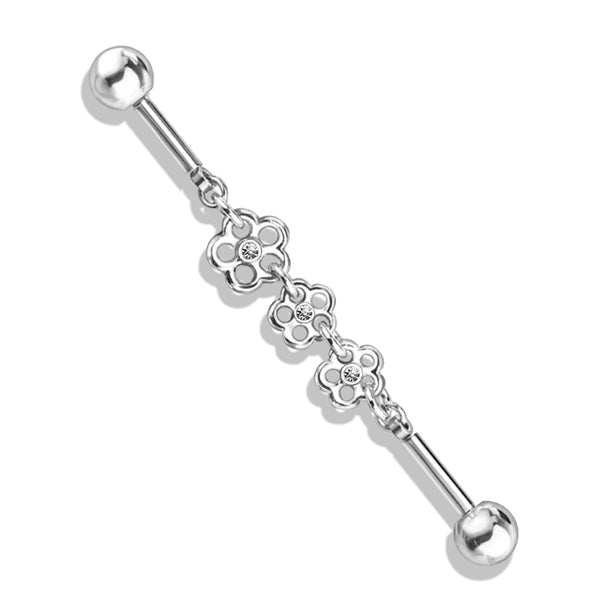 14g Triple Flower Chain Industrial Barbell Industrial Barbells 14g - 1-1/2