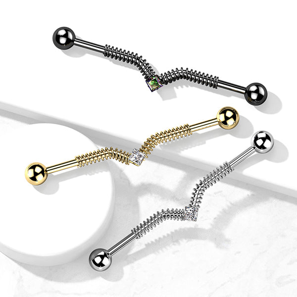 14g Spring Coil CZ Industrial Barbell Industrial Barbells
