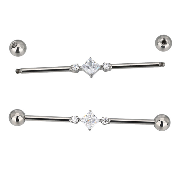 14g Square CZ Titanium Industrial Barbell Industrials 14g - 1-1/2" long (38mm) - 5mm balls Clear CZs