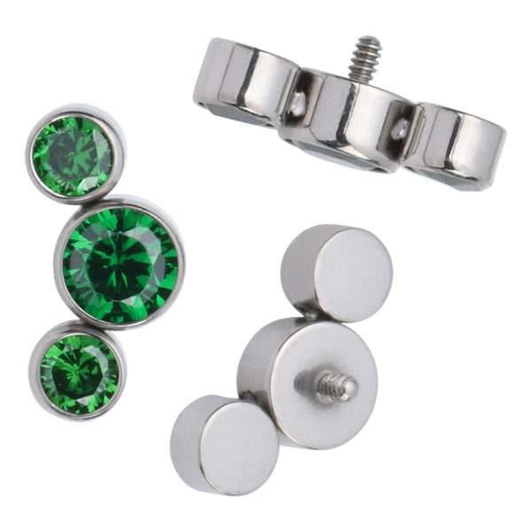 16g 3-Round Bezel CZ Titanium End Replacement Parts 16 gauge - 4.3x9.5mm Green CZs