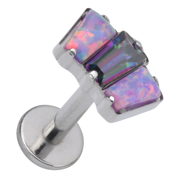16g 3-Trapeze CZ & Opal Titanium Labret Labrets 16g - 1/4" long (6mm) Lavender Opals / Vitrail Medium CZ