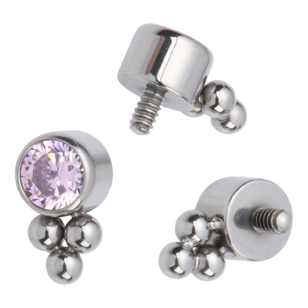 16g Ball Trio CZ Titanium End Replacement Parts 16 gauge - 3x5.2mm Pink CZ