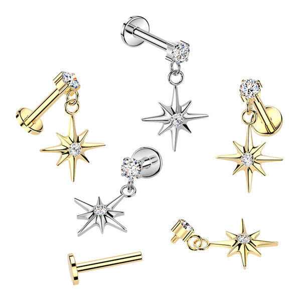 16g CZ Star Titanium Labret Dangle Labrets