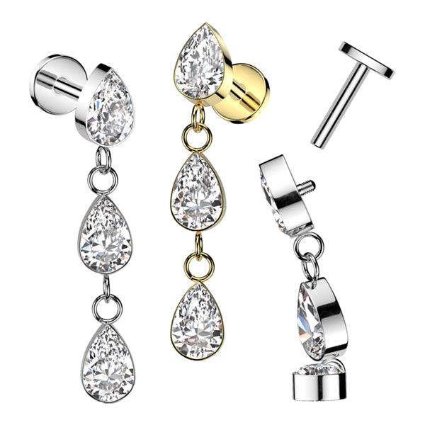 16g CZ Teardrops Titanium Labret Dangle Labrets