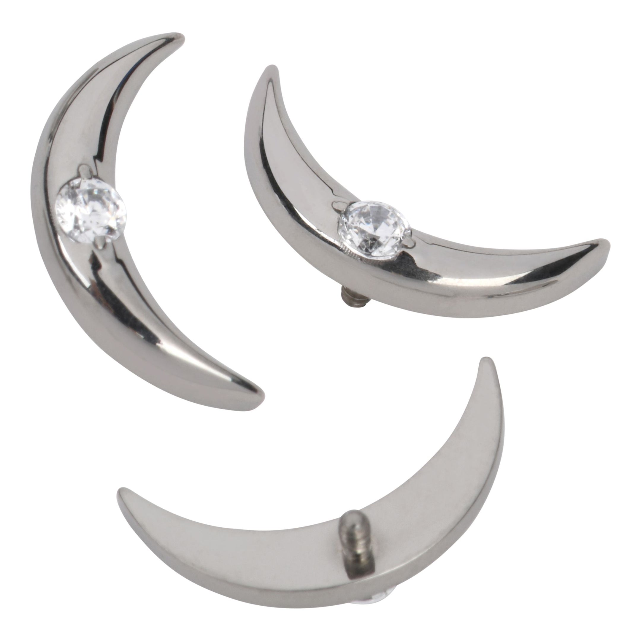 16g Crescent Moon CZ Titanium End Replacement Parts 16 gauge - 5.4x11mm High Polish (silver)