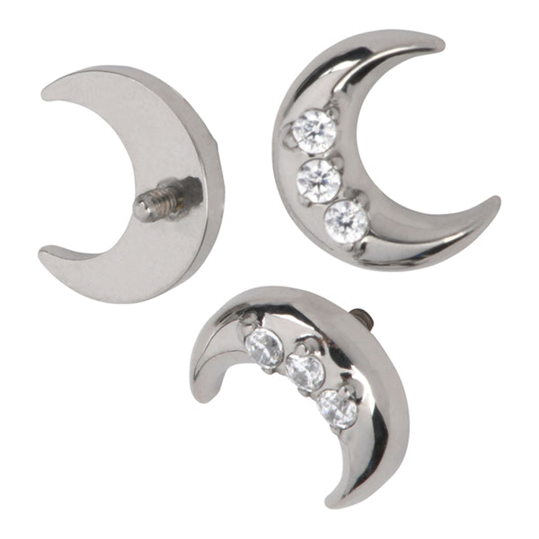 16g Crescent Moon Triple CZ Titanium End Replacement Parts 16 gauge - 5.7x6.8mm High Polish (silver)