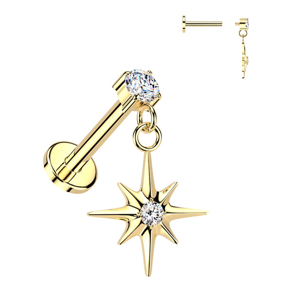 16g CZ Star Titanium Labret Dangle Labrets 16g - 1/4" long (6mm) Clear CZ