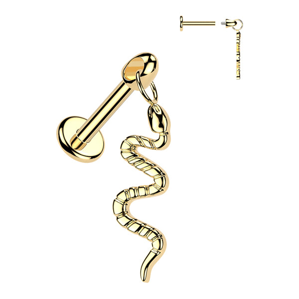 16g Snake Titanium Labret Dangle Labrets 16g - 1/4" long (6mm) Gold Titanium