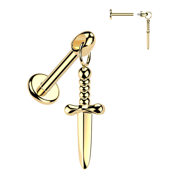 16g Sword Titanium Labret Dangle Labrets 16g - 1/4" long (6mm) Gold Titanium