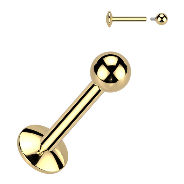 16g Gold Titanium Labret Stud (internal) Labrets 16g - 1/4" long (6mm) - 3mm ball Gold Titanium