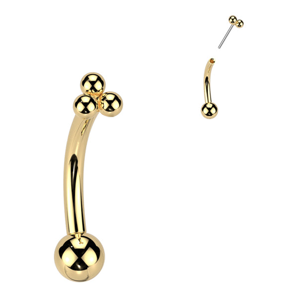 16g Tri-Bead Threadless Curved Barbell Eyebrow Jewelry 16g - 5/16