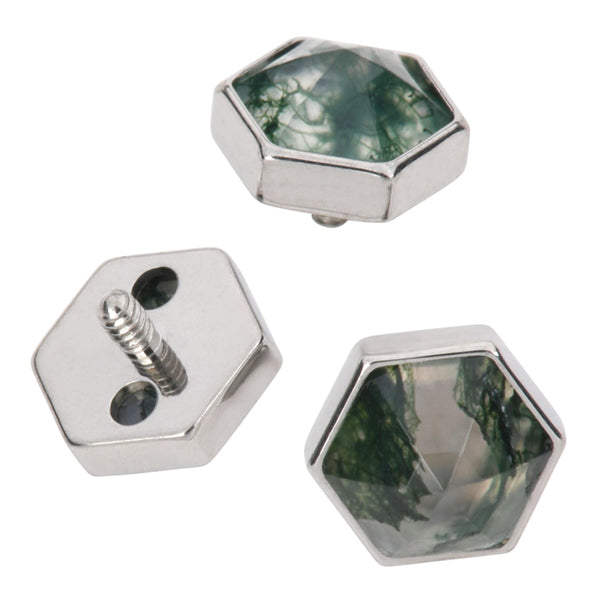 16g Hex-cut Gemstone Titanium End Replacement Parts 16 gauge - 4.4x5mm High Polish (silver)