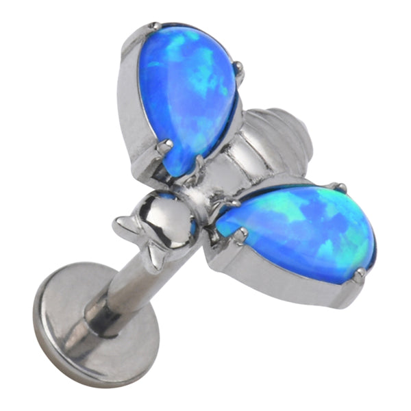 16g Opal Bee Titanium Labret Labrets 16g - 1/4" long (6mm) Blue Opals