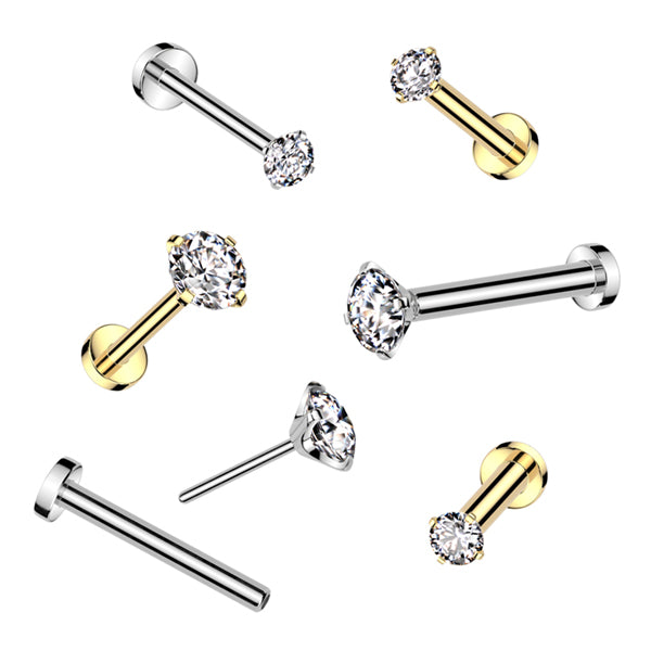 20g Prong CZ Threadless Titanium Labret Labrets