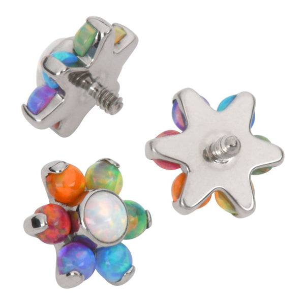 16g Rainbow Opal Flower Titanium End Replacement Parts 16 gauge - 5.4x5.4mm High Polish (silver)