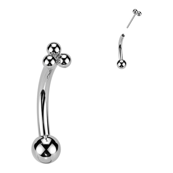 16g Tri-Bead Threadless Curved Barbell Eyebrow Jewelry 16g - 5/16