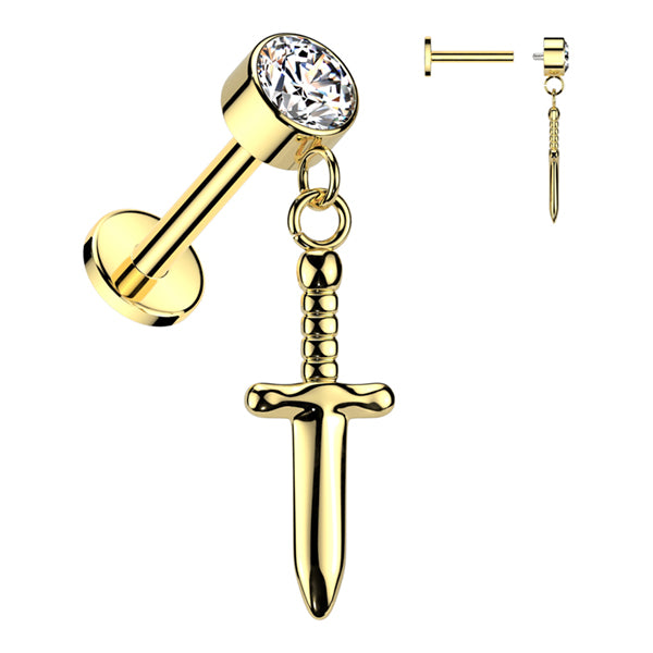 16g Sword CZ Titanium Labret Dangle Labrets 16g - 5/16