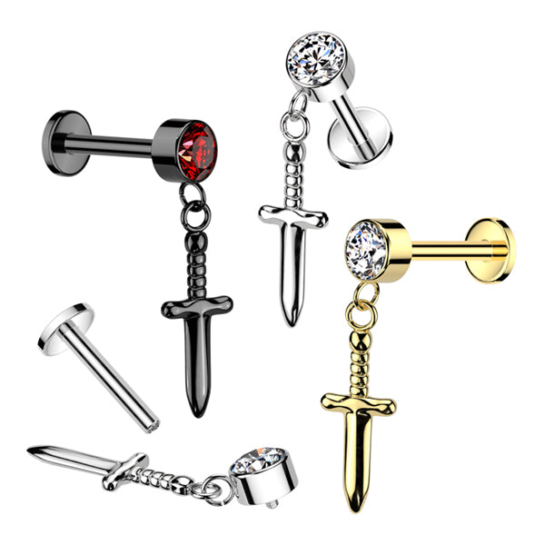 16g Sword CZ Titanium Labret Dangle Labrets