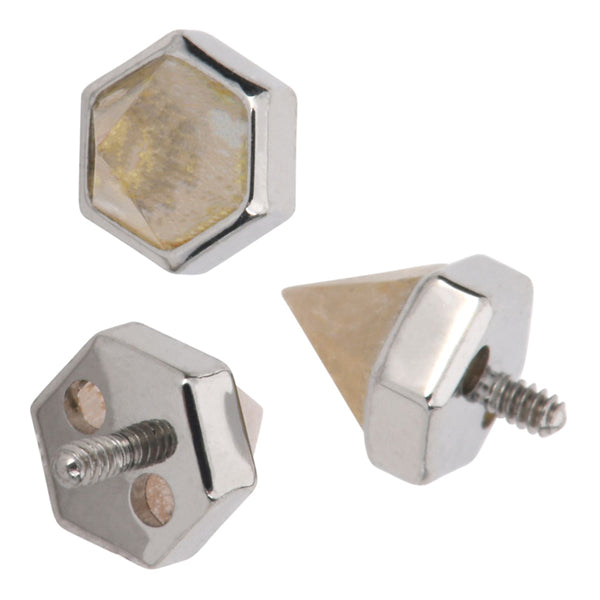 16g Tall Hex-cut Gemstone Titanium End Replacement Parts 16 gauge - 3.8x4.4mm High Polish (silver)