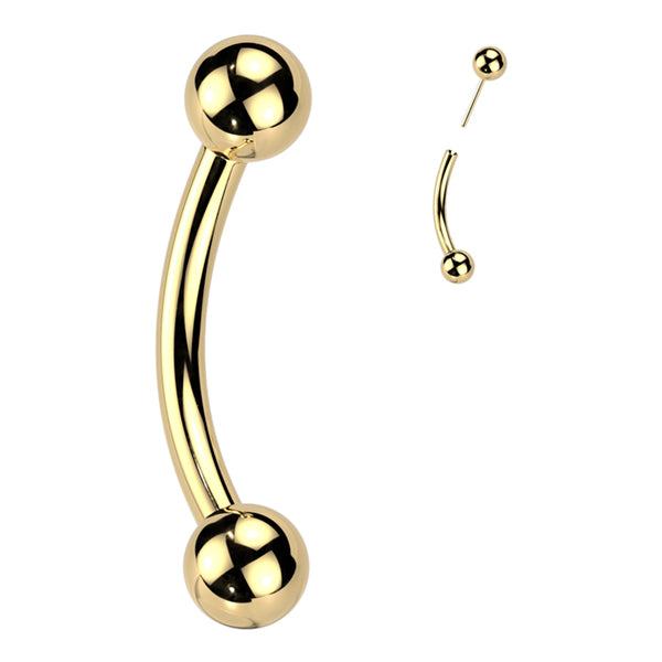 16g Threadless Gold Titanium Curved Barbell Curved Barbells 16g - 5/16" long (8mm) - 3mm balls Gold Titanium