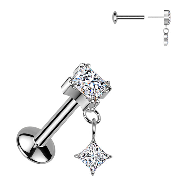 16g CZ Princess Threadless Titanium Labret Labrets 16g - 5/16" long (8mm) High Polish (silver)