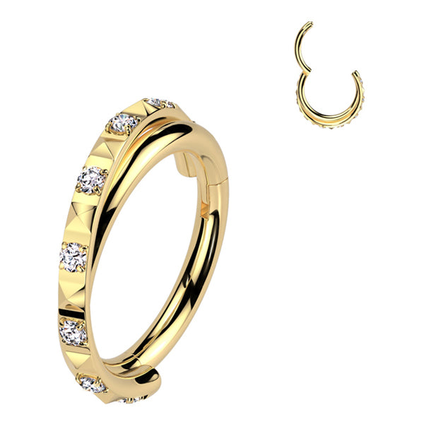 18g Criss-Cross CZ Titanium Hinged Ring Hinged Rings 18g - 5/16" diameter (8mm) Gold Titanium