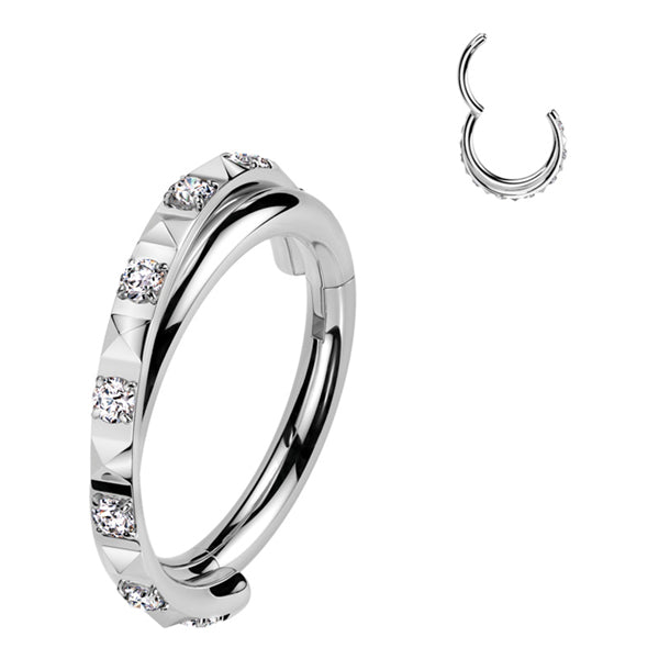18g Criss-Cross CZ Titanium Hinged Ring Hinged Rings 18g - 5/16" diameter (8mm) High Polish (silver)