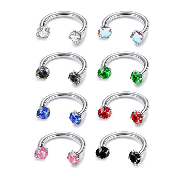20g Prong CZ Titanium Circular Barbell Circular Barbells 20g - 5/16" diameter (8mm) - 3mm CZs Clear CZ