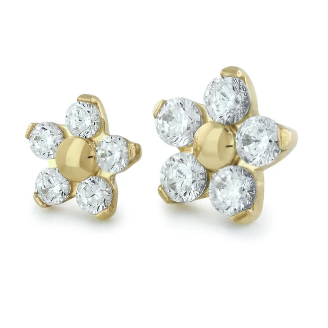 18k Gold Flower CZ Threadless End by NeoMetal Replacement Parts 4.7mm Flower (5x 1.5mm gems) 18k Yellow Gold