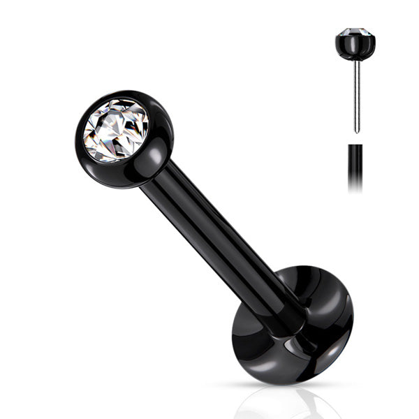 20g CZ Threadless Black Labret Labrets 18g - 1/4" long (6mm) - 2mm ball Black Stainless