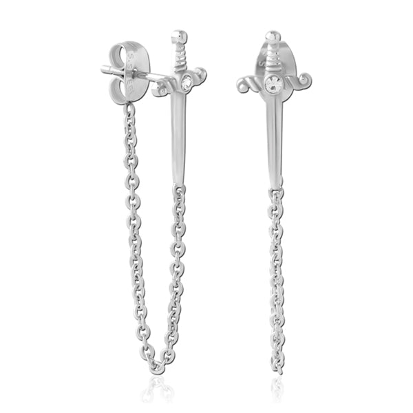 Chained Sword Stainless Stud Earrings Earrings 20 gauge Stainless Steel