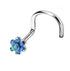 Opal Flower Titanium Nostril Screw Nostril Screws 20g - 1/4" wearable (6mm) Capri Blue Opal